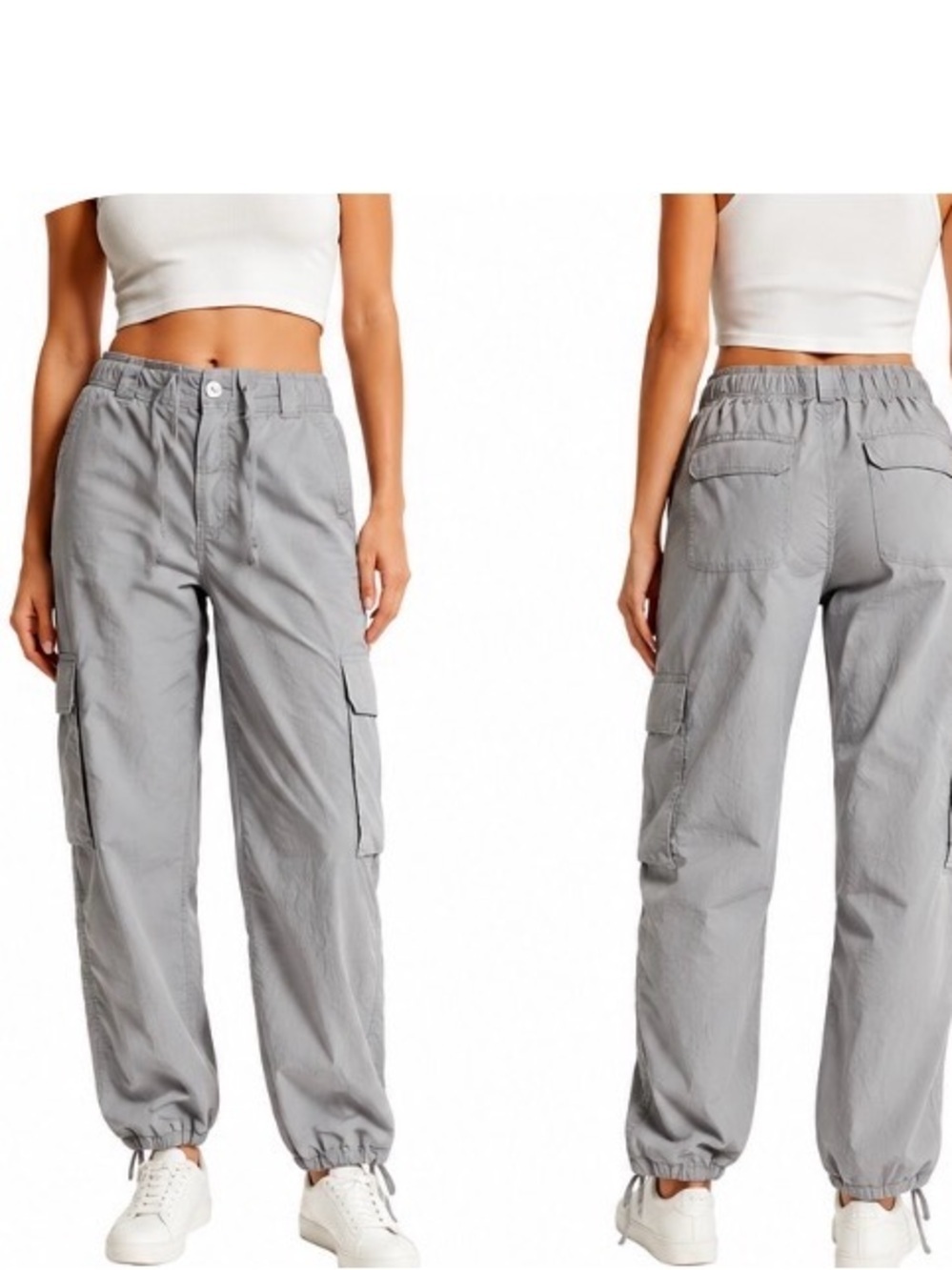 Abercrombie & Fitch Gray Cargo Pants M Drawstring Waist Streetwear Y2K outdoor